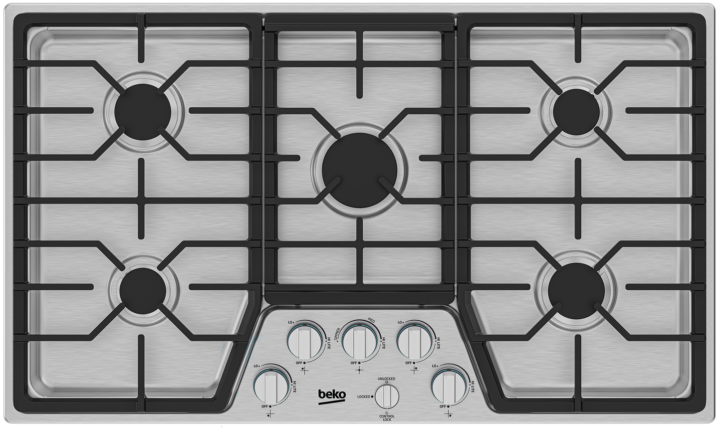 Beko 7751688359 36" Built-In Gas Cooktop with 5 Burners - BCTG36500SS