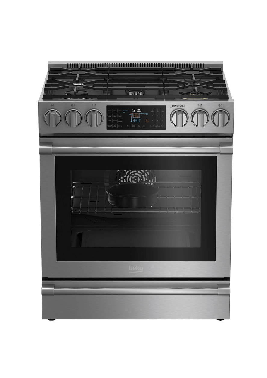 Beko 7732187907 30" Stainless Steel Slide-In Dual Fuel Range - SLDF30540SS