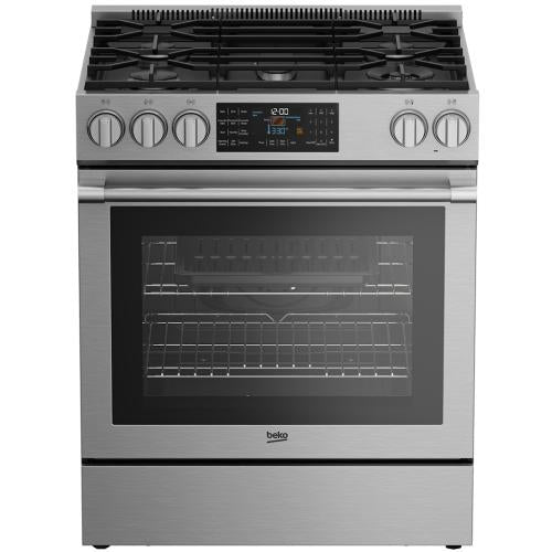 Beko 7732187944 30-Inch Slide-In Gas Range with Stainless Steel Finish and Convection Oven - SLGR30532SS